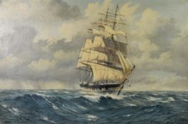 KENNETH JEPSON (1932-1998) OIL PAINTING ON CANVAS Seascape with three-masted sailing ship in