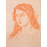 EDWARD RIDLEY (1883 - 1946) RED CHALK DRAWING Portrait of a young woman with long hair Signed and