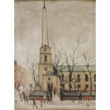 L.S. LOWRY (1887-1976) Signed, limited edition colour print 'St. Luke's Church', London Signed to