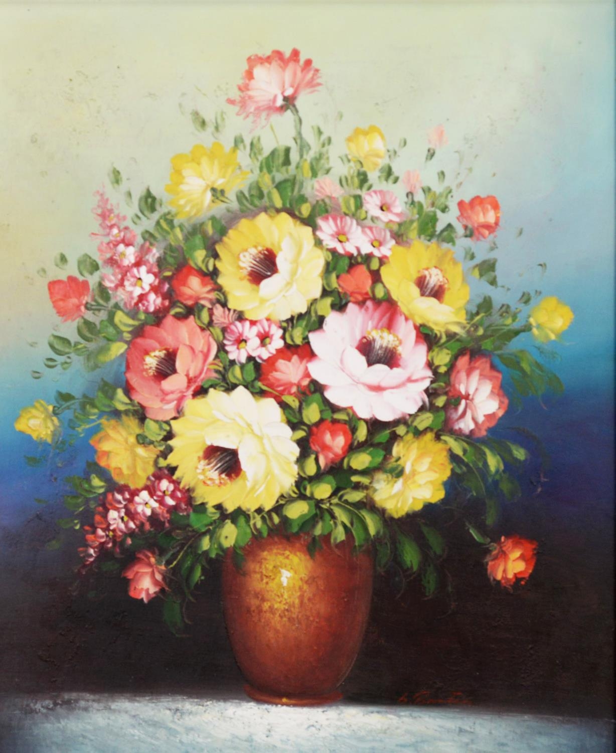 UNATTRIBUTED (TWENTIETH/ TWENTY FIRST CENTURY) OIL PAINTING Flowers in a vase Indistinctly signed 23