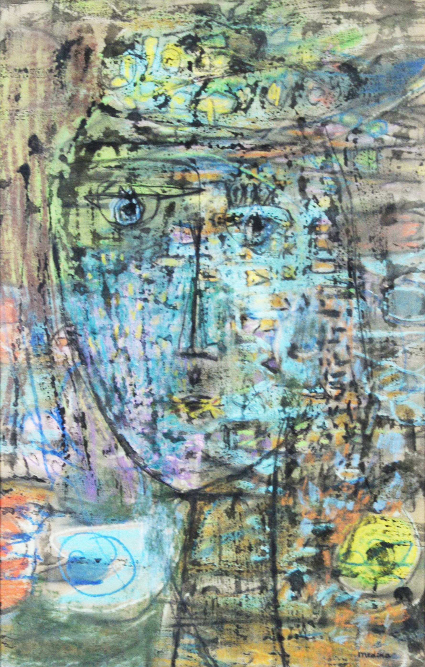 MARGARITA MEDINA (TWENTIETH CENTURY) MIXED MEDIA Semi abstract face Signed, indistinctly titled to