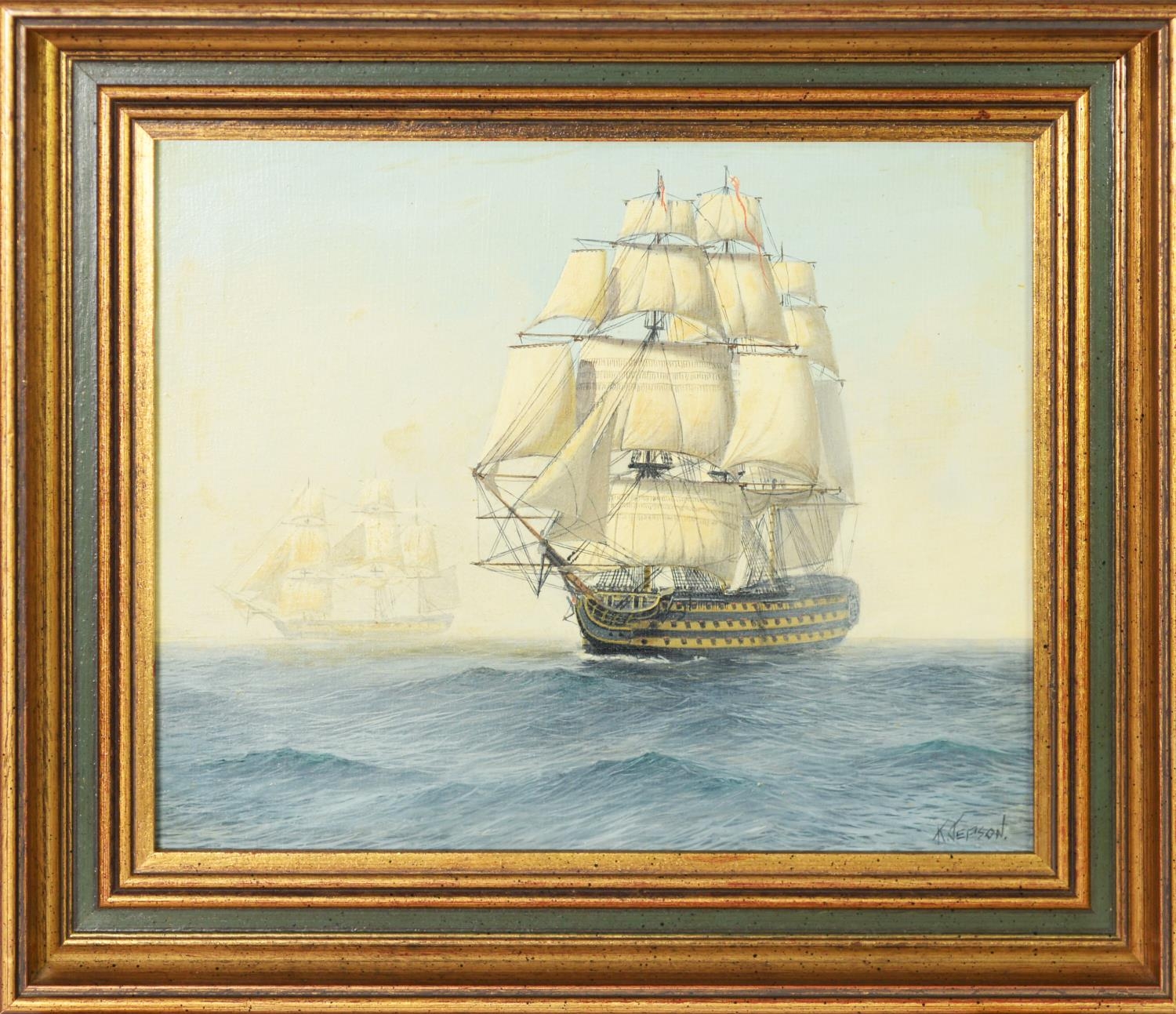 KENNETH JEPSON (1932-1998) OIL PAINTINGS ON BOARD, SUITE OF FOUR 'HMS Victory', 'Frigate - Image 3 of 6