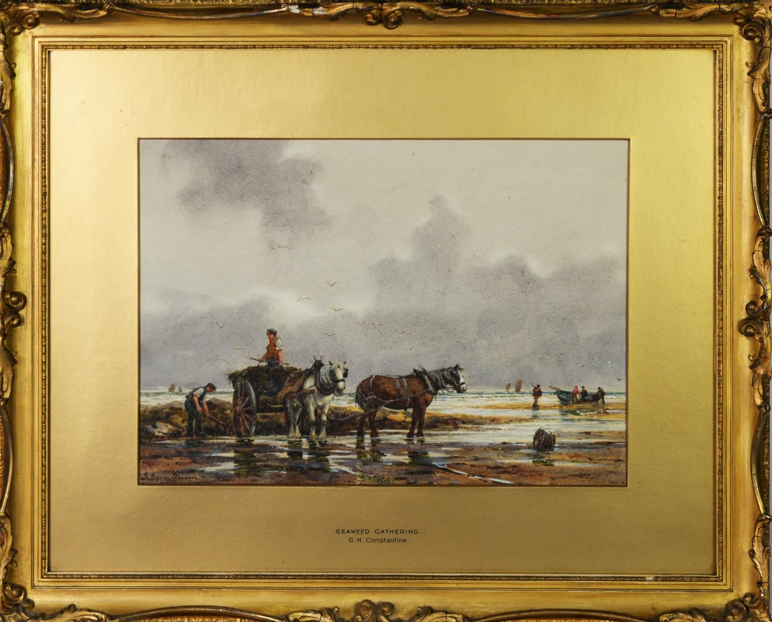 GEORGE HAMILTON CONSTANTINE (1878-1967) WATERCOLOUR DRAWING 'Gathering Seaweed' Signed and inscribed - Image 2 of 2