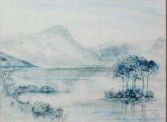 ALLEN FREER (b.1926) WATERCOLOUR & GRAPHITE Mountains and lake Signed and dated 1982 10” x 13 ½” (25