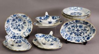 A COLLECTION OF 19TH/EARLY 20TH CENTURY MEISSEN ONION PATERN TABLEWARE, inc. including three sauce