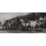 AFTER ROSA BONHEUR PAIR OF BLACK AND WHITE PHOTOGRAVURES ‘Wagon & team’ ‘The Horse Fair’ 10” x