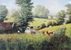 W.R.MAKINSON ARTIST SIGNED LIMITED EDITION COLOUR PRINT Cattle at water (357/500) no certificate
