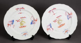PAIR OF LATE 18TH CENTURY CAUGHLEY OR WORCESTER TIGER AND PRUNUS CABINET PLATES, in the kakiemon