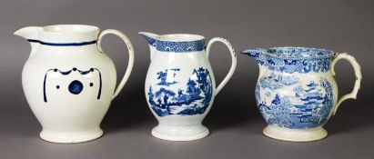 THREE 19TH CENTURY PEARLWARE JUGS, the larger with swags and dots, believed to be Liverpool c.