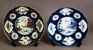 NEAR PAIR OF MID-18TH CENTURY BOW PORCELAIN SERPENTINE CHINOISERIE PLATES, c.1750-55, as mentioned