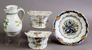 SMALL GROUP OF 19TH/20TH CENTURY FRENCH FAIENCE WARE, to include a pair of wall pocket flower