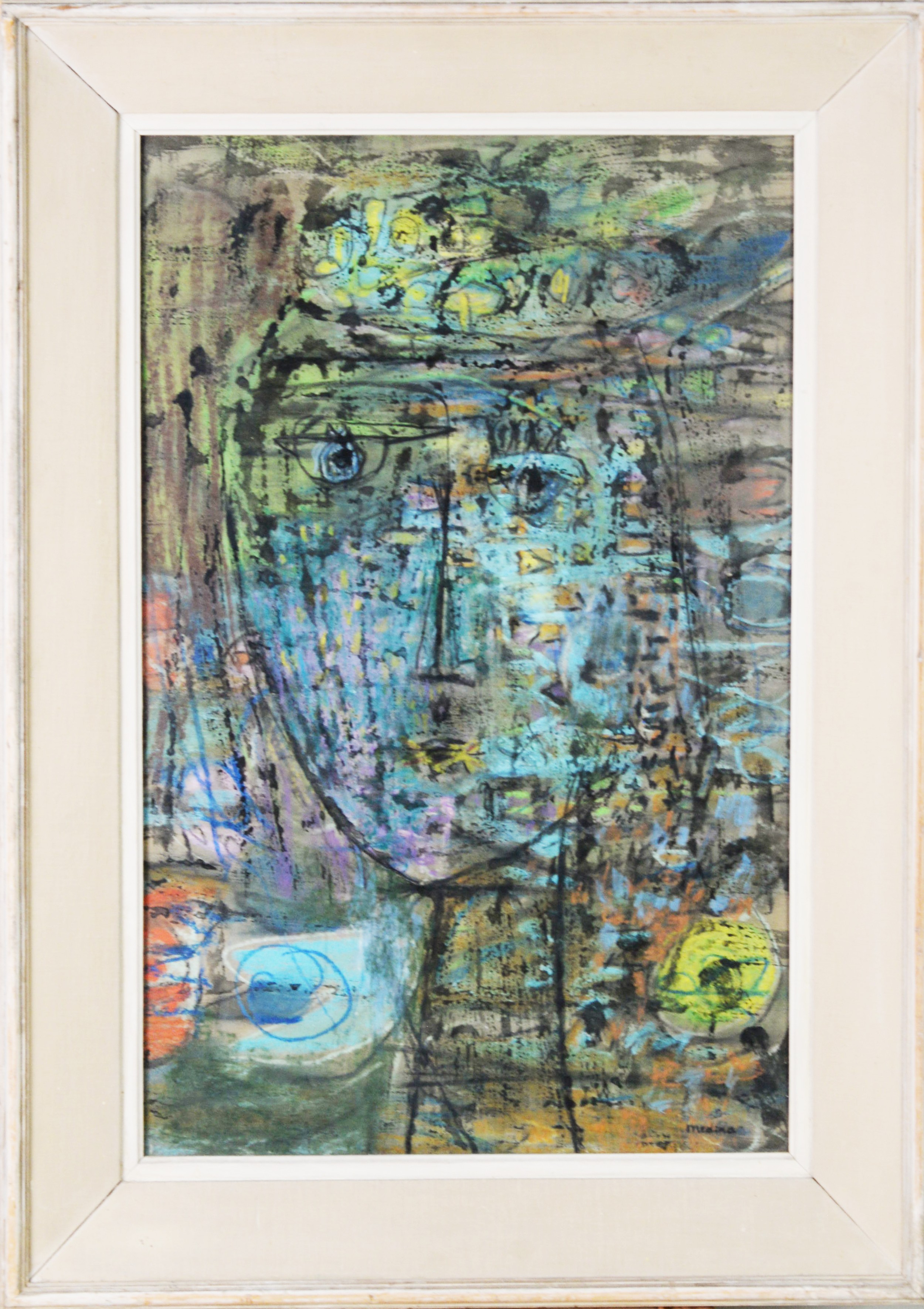 MARGARITA MEDINA (TWENTIETH CENTURY) MIXED MEDIA Semi abstract face Signed, indistinctly titled to - Image 2 of 2