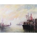 KELLY ARTIST SIGNED LIMITED EDITION COLOUR PRINT Venetian canal scene with gondoliers and moored