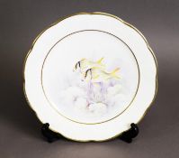 MID TO LATE 20TH CENTURY ROYAL WORCESTER CABINET PLATE, with basketweave moulded sauce rim edged