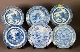 GROUP OF 19TH CENTURY PEARLWARE PLATES, with transfer printed designs including 'Indian Bear