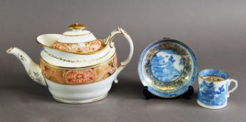 REGENCY PERIOD LIVERPOOL HERCULANIUM LONDON SHAPED TEAPOT, decorated in floral sprays in read and