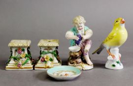 SMALL GROUP OF MEISSEN PORCELAIN, including a pair of vacant polychrome pedestals, a 19th century