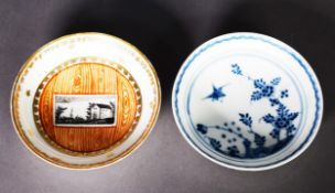 VIENNA PORCELAIN BLUE & WHITE SAUCER, decorated with starling and foliage underglaze decoration,