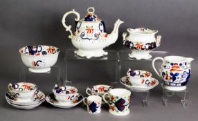 TWELVE PIECE GAUDY WELSH POTTERY PART TEA SET, comprising: TEAPOT AND COVER, TWO HANDLED SUCRIER,