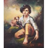 N A ARPILO? (TWENTIETH/ TWENTY FIRST CENTURY) OIL ON CANVAS Young boy seated with puppy Signed 29 ¼”