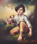 N A ARPILO? (TWENTIETH/ TWENTY FIRST CENTURY) OIL ON CANVAS Young boy seated with puppy Signed 29 ¼”