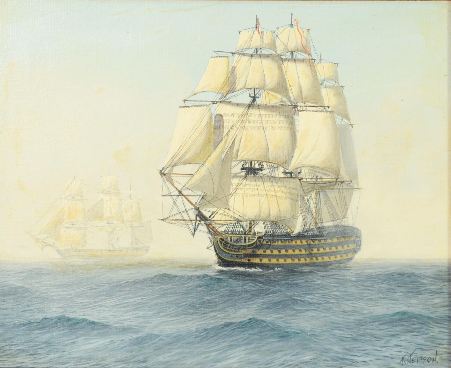 KENNETH JEPSON (1932-1998) OIL PAINTINGS ON BOARD, SUITE OF FOUR 'HMS Victory', 'Frigate - Image 4 of 6