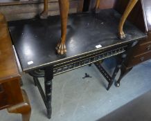 LATE VICTORIAN AESTHETICS EBONISED CONSOLE TABLE, WITH SPINDLE APRON, ON TURNED LEGS, 3' (91.5cm)