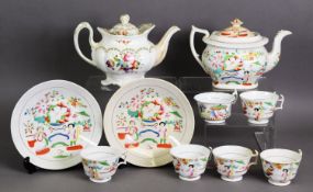 EIGHT PIECE NINETEENTH CENTURY HILDITCH & SONS PORCELAIN PART TEA SERVICE, printed and painted in