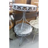 A PAIR OF WROUGHT IRON AND TUBULAR STEEL GARDEN DRUM TABLES, IN GALVANI GREY, 2' (61cm) DIAMETER (2)