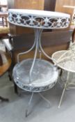 A PAIR OF WROUGHT IRON AND TUBULAR STEEL GARDEN DRUM TABLES, IN GALVANI GREY, 2' (61cm) DIAMETER (2)