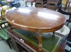 MODERN MAHOGANY QUATREFOIL MATCHED OVAL COFFEE TABLE, ON SQUARE REEDED LEGS, 44 1/8" (112cm) LONG