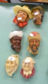 COLLECTION OF SIX BOSSON'S HEADS WALL PLAQUES, TO INCLUDE; RAWHIDE, TIBETAN, SCROOGE, MR PICKWICK