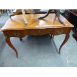 FRENCH STYLE INLAID SIDE TABLE, WITH SHAPED TOP AND SINGLE DRAWER, RAISED ON SHAPED LEGS