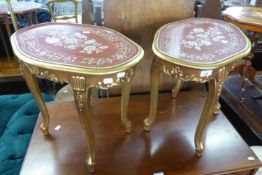 A PAIR OF MODERN GILT WOOD TONNEAU SHAPED SIDE TABLES, ON CABRIOLE LEGS, 20 1/2" (52cm) (2)