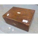 NINETEENTH CENTURY WORK BOX, WITH MOTHER O'PEARL TABLET, IN THE LID, 11" WIDE
