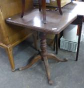 MID TO LATE TWENTIETH CENTURY RECTANGULAR TOP PEDESTAL TABLE, ON TURNED QUADRUPARTITE BASE 25.5" (