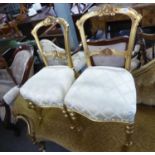 PAIR OF LATE VICTORIAN GOLD COLOURED DINING CHAIRS, WITH STUFF-OVER SEATS (2)