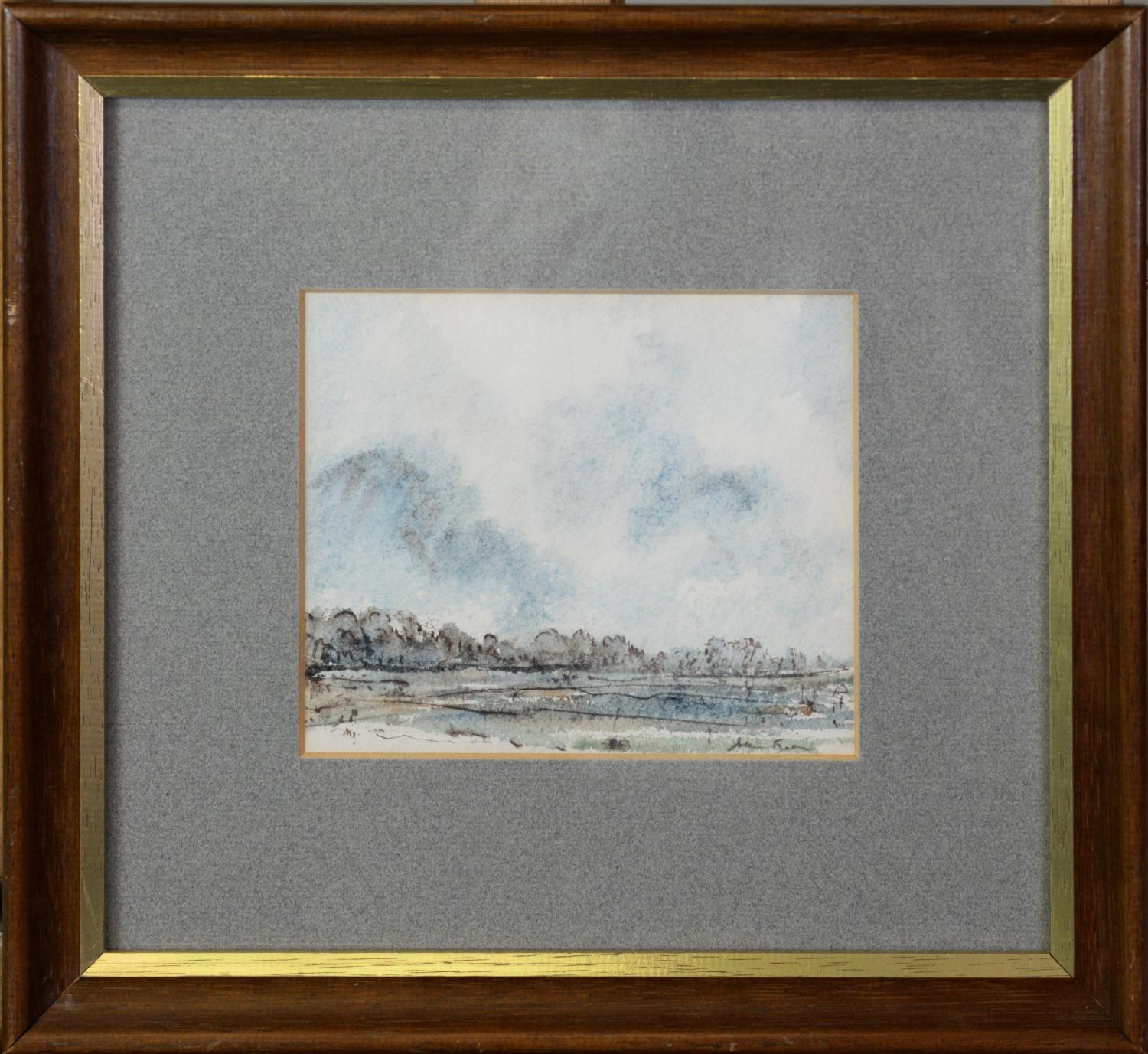 ALLEN FREER (b.1926) PEN & INK, GRAPHITE & WATERCOLOUR WASH Sstormy skies over a forest lake - Image 2 of 2