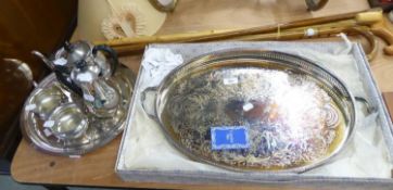 ELECTROPLATE, TWO HANDLED OVAL GALLERIED TRAY 18” X 14” (45.7cm x 35.6cm), with chased centre, IN