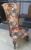 VICTORIAN ROSEWOOD SCROLL BACK PRIE DIEU CHAIR, ON CARVED CABRIOLE LEGS TO SCROLL FEET, 37 3/4" (