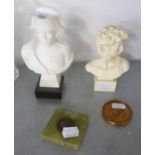 A WHITE COMPOSITION BUST OF NAPOLEON AND ANOTHER OF 'DAVID', A BRONZE MEDALLION FOR NAPOLEON,