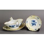 19TH CENTURY MEISSEN BLUE AND WHITE DOUBLE-SPOUT SAUCE BOAT, together with a serpentine side