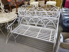A WROUGHT AND TUBULAR STEEL FOLDING GARDEN BENCH, IN PALE GREY FINISH, 44 3/4" (113.5cm) WIDE