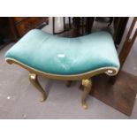 GOLD FRAME DRESSING STOOL ON SHELL DECORATED LEGS AND UPHOLSTERED SEAT