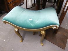 GOLD FRAME DRESSING STOOL ON SHELL DECORATED LEGS AND UPHOLSTERED SEAT