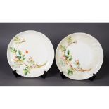 A PAIR OF LATE 19TH CENTURY ROYAL WORCESTER MOULDED CABINET PLATES, with dogrose decoration; 9" (