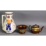 DAVENPORT IMARI POTTERY TOILET JUG, of tapering, footed form, with angular handled, decorated with