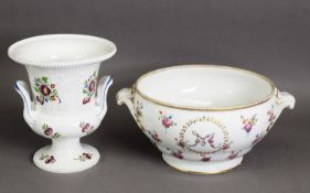 NINETEENTH CENTURY CONTINENTAL PORCELAIN LARGE TWO HANDLED TUREEN, of circular, footed form with