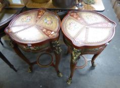 A PAIR OF MODERN FRENCH STYLE VASE STANDS, WITH PAINTED FLORAL PANELS AND GOLD EMBELLISHMENTS, 30
