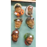 COLLECTION OF SIX BOSSON'S HEADS WALL PLAQUES, TO INCLUDE; CAPTAIN, MINER, JOCK, KURD AND TWO OTHERS